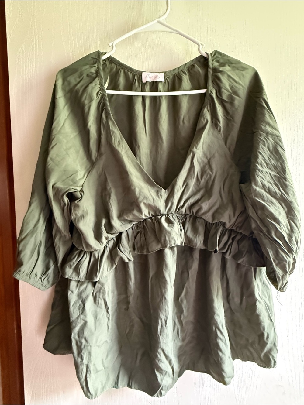 Pink Lily Olive Ruffle V-Neck Peplum Blouse